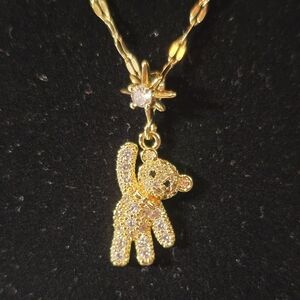 Gold Bear Pendant Necklace, 17in